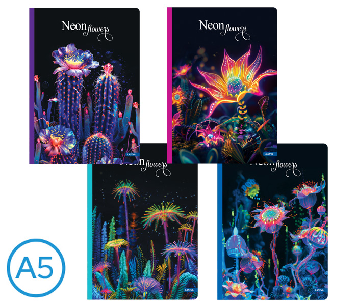 Záznamová kniha A5 linka 96 listů NEON FLOWERS růžová