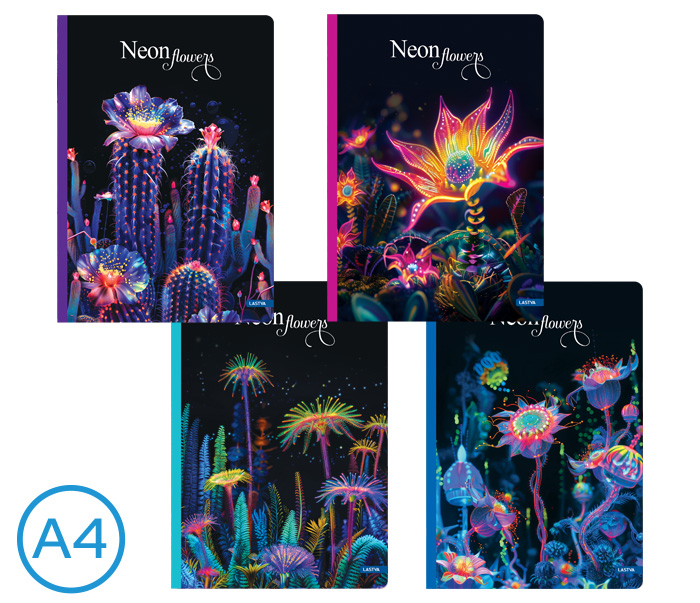 Kniha záznamová A4 linka 96 listů NEON FLOWER růžová