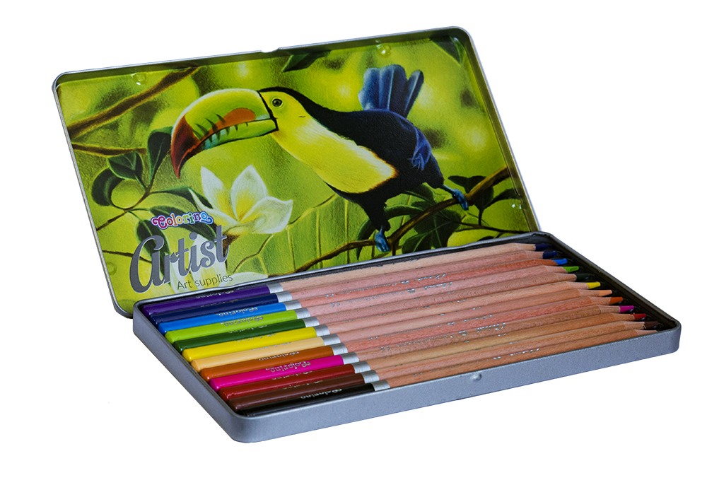 Colorino Artist pastelky dřevěné, kulaté, kovový box, 12 barev