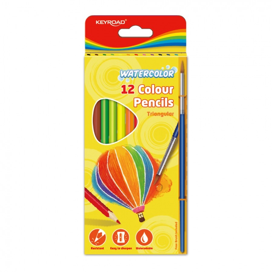 Akvarelové pastelky Keyroad - trojhranné - 12ks + štětec