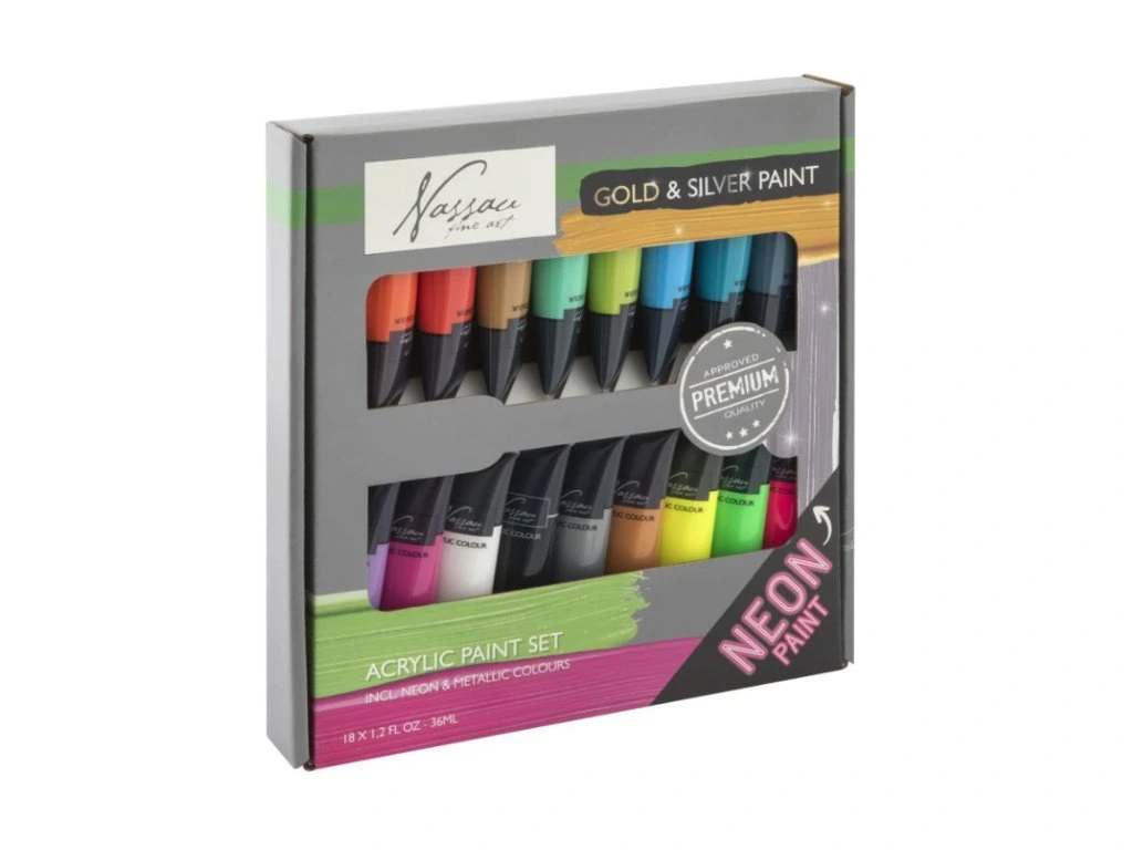 Akrylové barvy neonové + metalické 18 x 36 ml