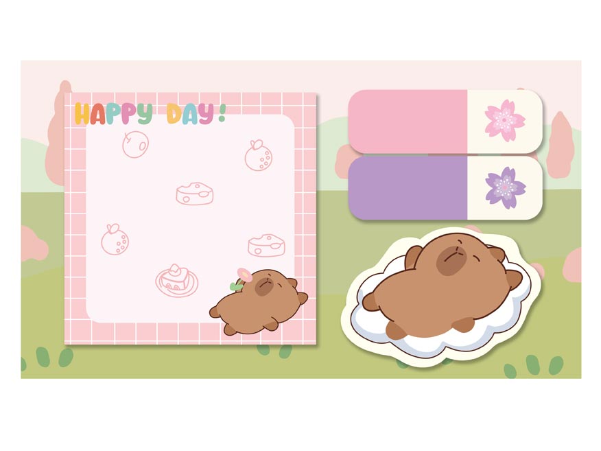 Samolepicí bloček capybara set růžová