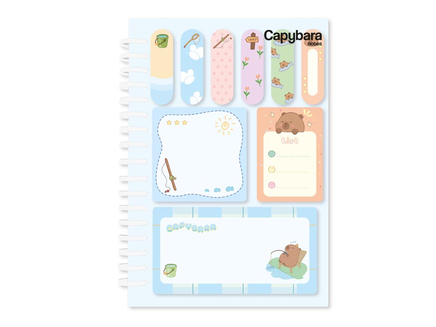 Samolepicí bloček capybara se spirálou set modrý