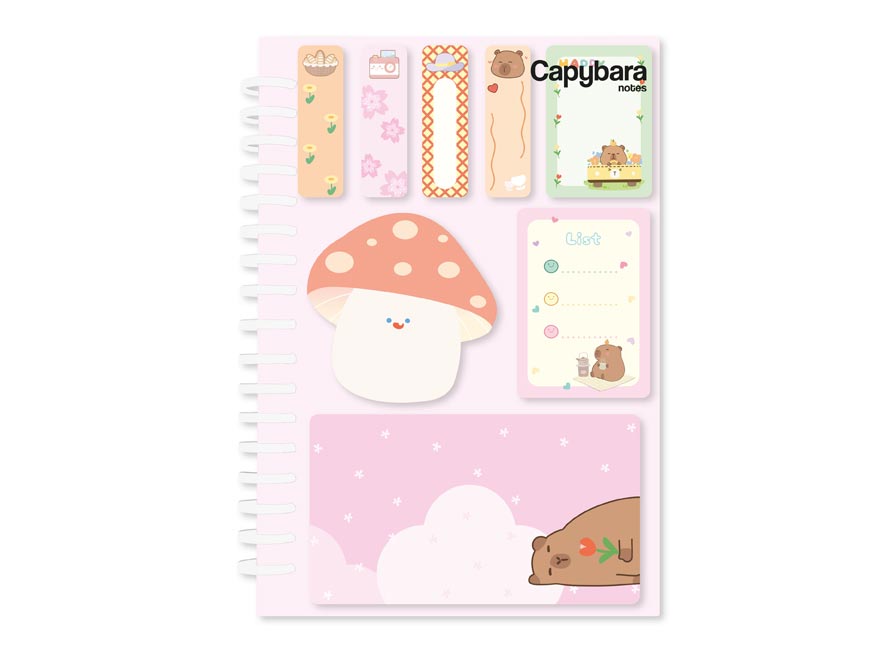 Samolepicí bloček capybara se spirálou set růžový