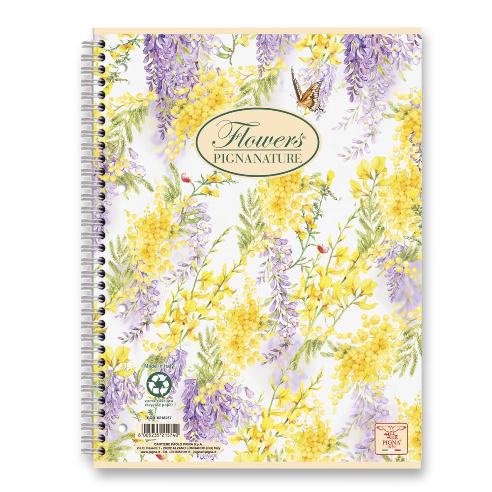 Kroužkový blok Pigna Nature Flowers - A5, čtverečkovaný, 60 listů Yellow
