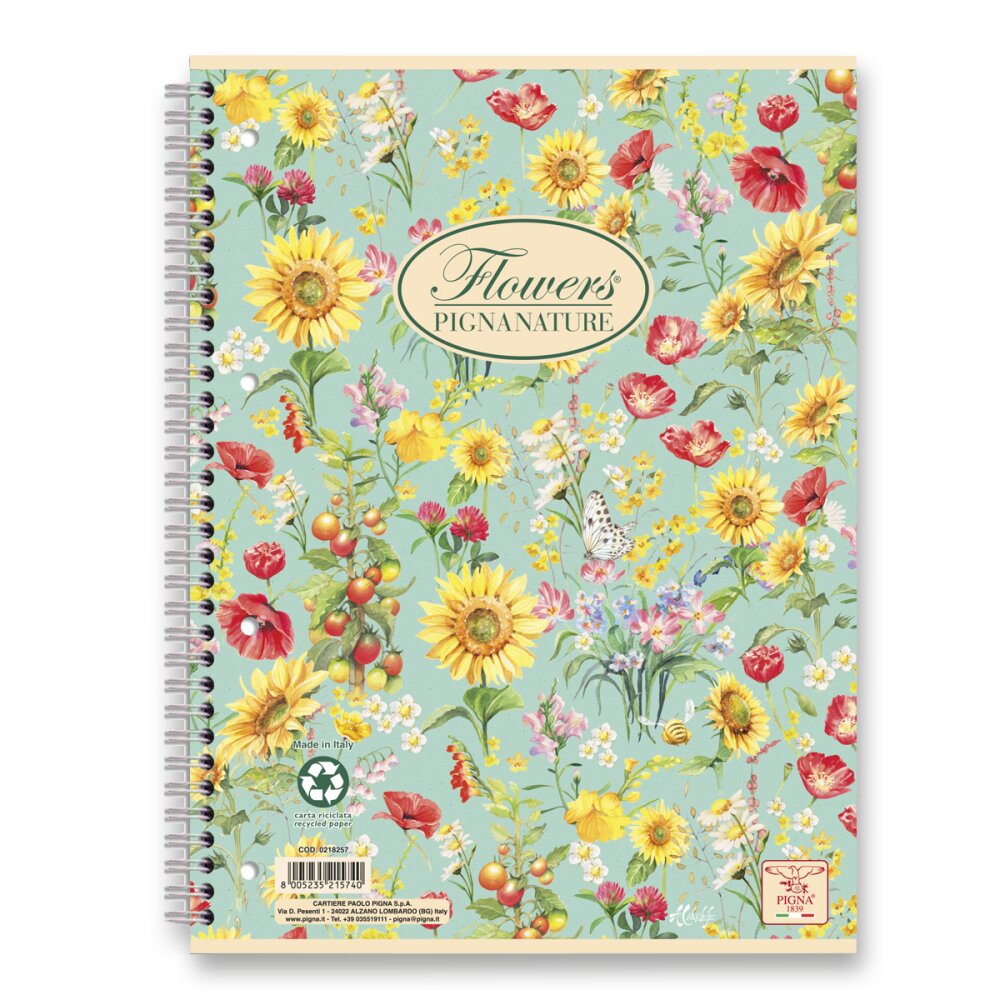 Kroužkový blok Pigna Nature Flowers - A5, čtverečkovaný, 60 listů Louka