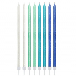 Dortové svíčky se třpytkami modré 16 ks
