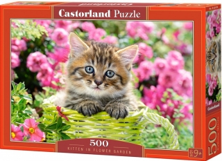 Puzzle 500 dílků - Kotě v zeleném košíku