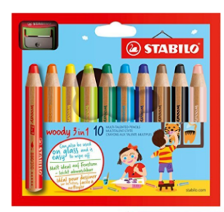 Pastelky STABILO Woody 3in1, sada 10 ks v pouzdru s ořezávátkem